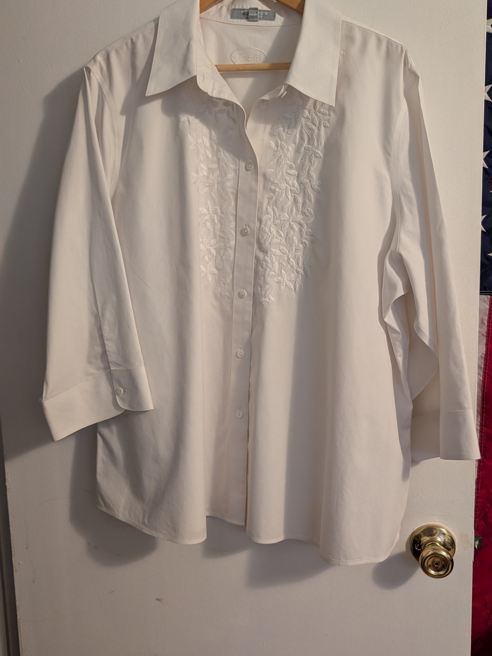 Foxcroft White Embroidered Button-Down Blouse